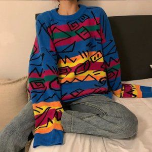Funky Vintage Pattern Striped Colorful Sweater